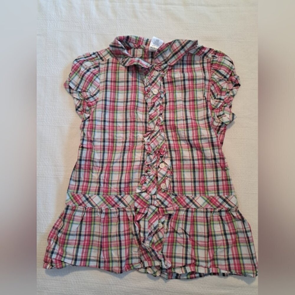 Gymboree girls size 9 Smart & Sweet plaid blouse with ruffle & bow 2012